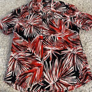 H&M Tropical Palm Leaf Button Up Shirt XL Red Black Resort
